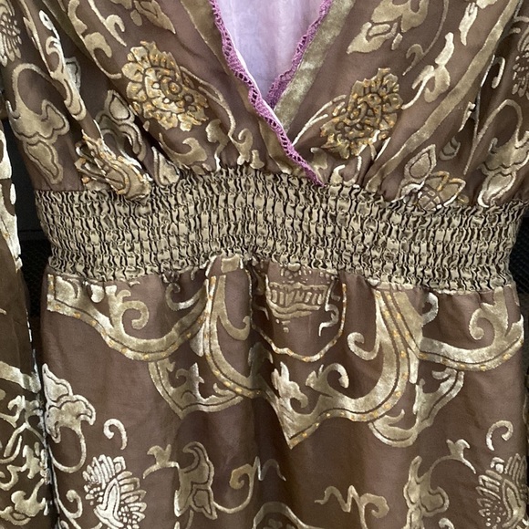 Hale Bob hunter green v neck top with purple lace detail. Size small. - Picture 7 of 14